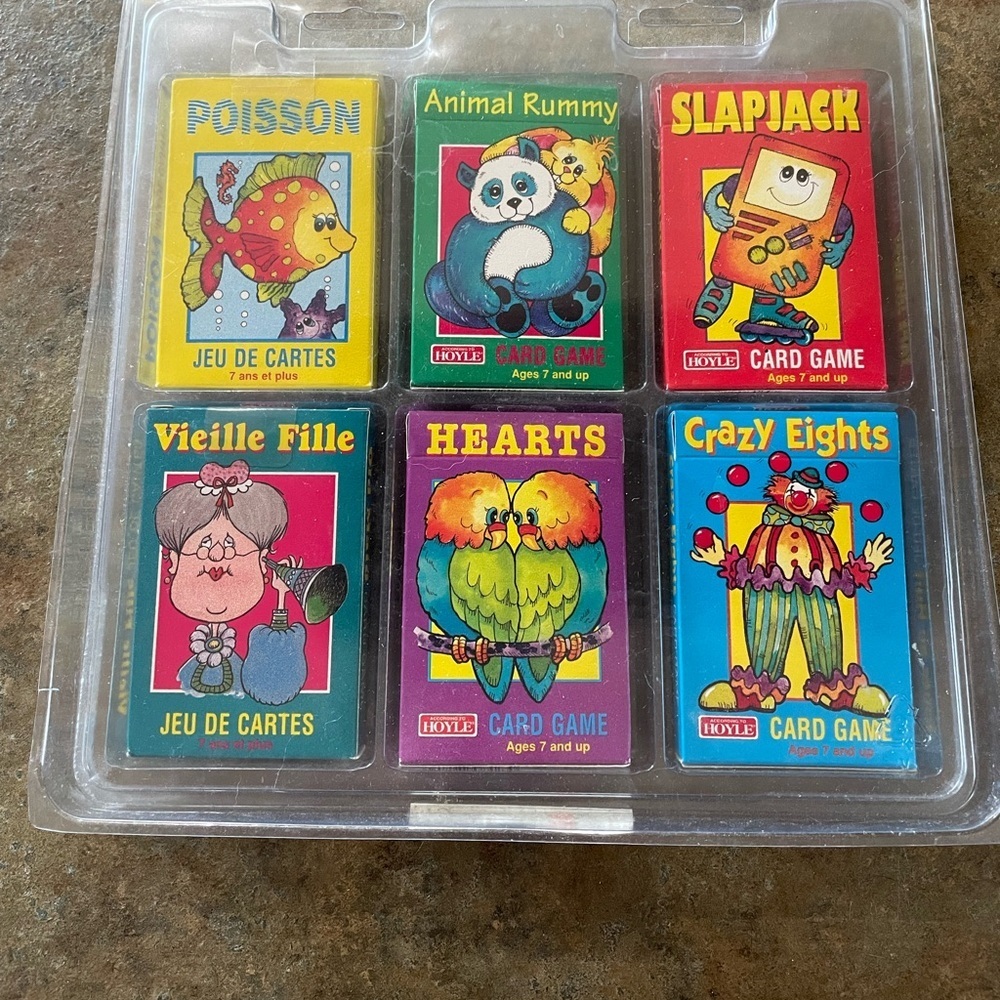 6 Vintage Hoyle Card Games Slapjack Fish Old Maid Hearts Crazy Eights Rummy 1998